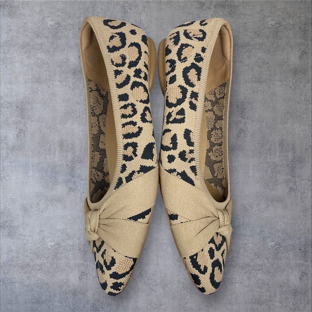 VIVAIA Leopard Print Ballet Flats Womens 43 Us 11.5-12 Almond Toe Bow Knot - Picture 5 of 9